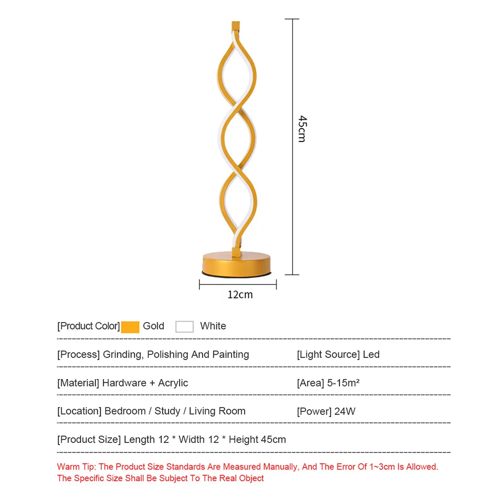 Imagem -03 - Curvo Conduziu a Lâmpada de Mesa Ferro Lâmpada de Cabeceira Moderna Moda Onda Espiral Noite Lâmpada Quarto Luzes Presente Personalizado