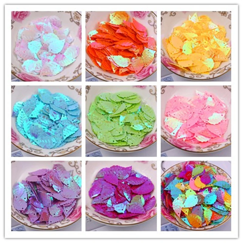 50Pcs 13*24mm AB Color Leaf Loose Sequins  With 2 Hole Paillettes Sewing Wedding Craft DIY Garment Lentejuelas Accessory