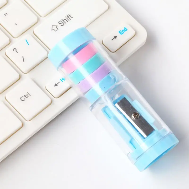 Candy Color Pencil Sharpener With Erasers Kawaii Pencil Sharpener For Girls Gifts School Supplies