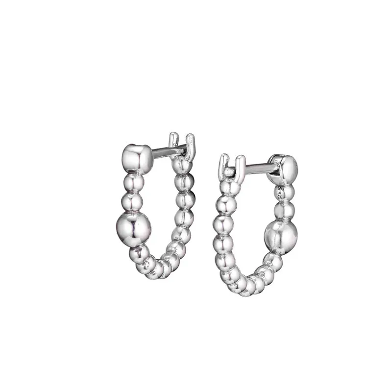 String of Beads Hoop Earrings 925 Sterling Silver Jewelry Women Earrings Fashion Design Silver Earrings Girl Jewelry Accessories