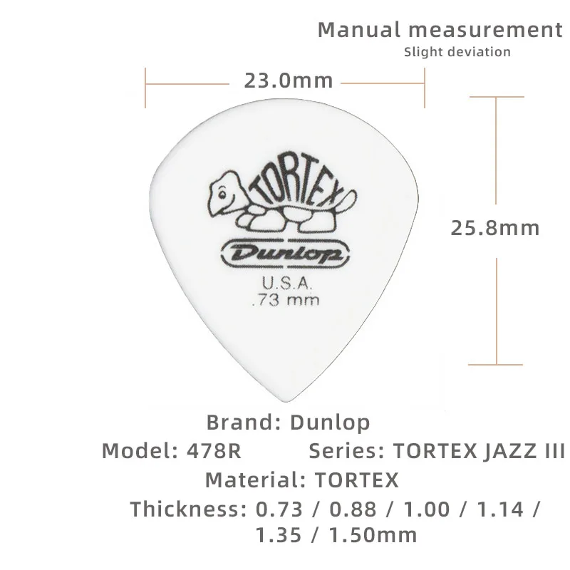 Dunlop    Pick. 478R JAZZ 3 Frosted quick-play acoustic/electric guitar picks. Thickness: 0.73/0.88/1.00/1.14/1.35/1.50mm.