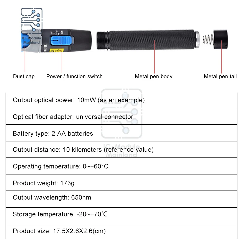 30MW FTTH Fiber Optic Tester Pen Type Red Laser optical fiberLight 10KM Visual Fault Locator Optical Cable Tester 5-30MW Range