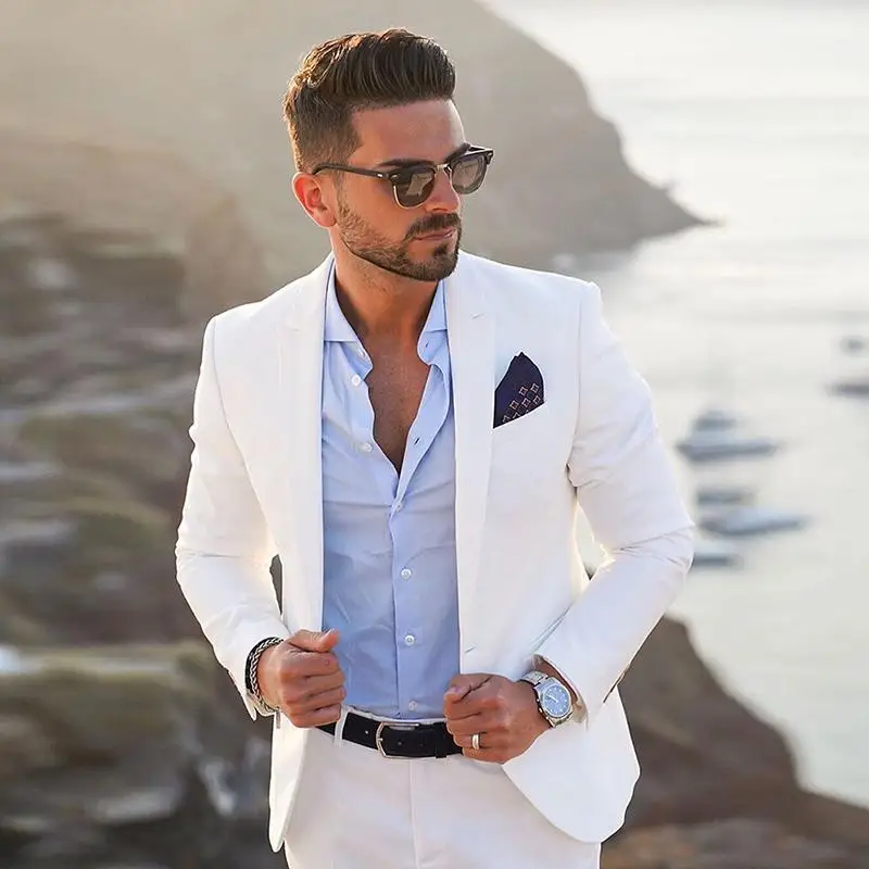 

2021 White Men Suits Business Casual Wedding Suits For Men Best Man Blazer Groom Wear Tuxedo Slim Fit Costume Homme