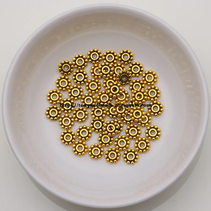 (50 Stück / Los!) Europäischer Spacer-Charm-Verbinder, Crimp-Endperlen aus Legierung in Antikgoldfarbe, geeignet für die Armbandherstellung. – Detail 29