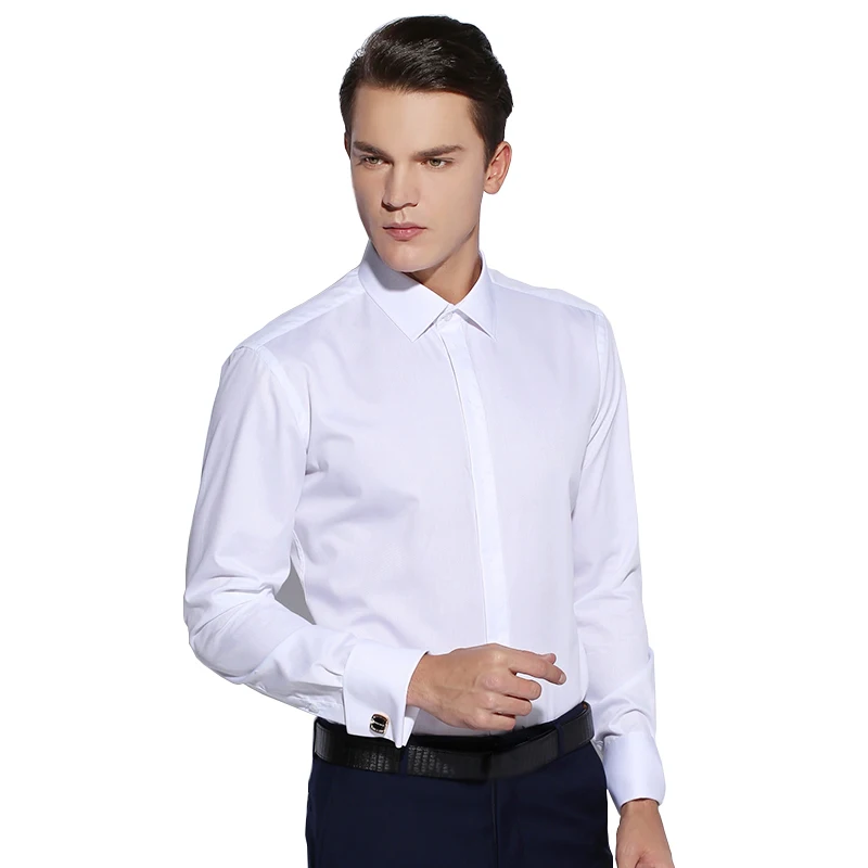 Men\'s Dress Shirt French Cuff Button Tuxedo Shirt With Cufflinks Long Sleeve Wedding Formal Party Clothing Camisa Masculina