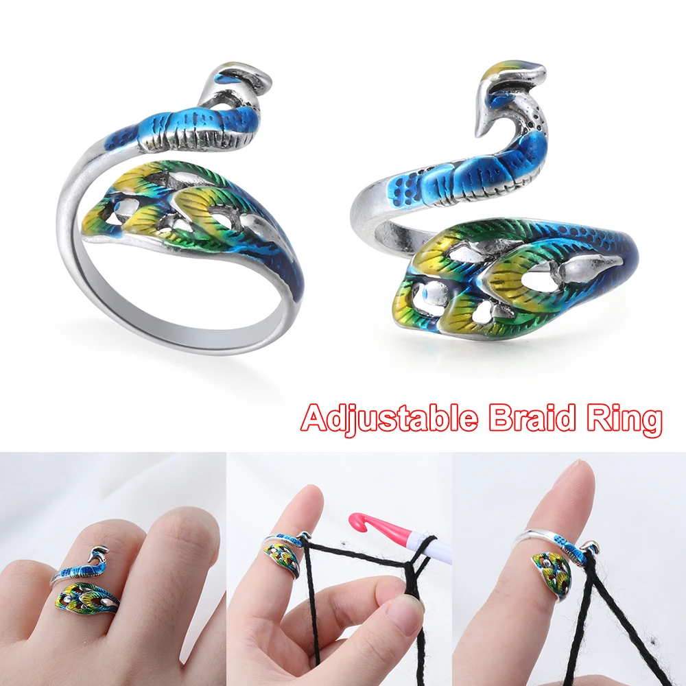 1/2/5 Pcs Hot Peacock Shape Knitting Loop Crochet Loop Knitting Accessories Adjustable Knitting Ring Finger Wear Thimble Tools