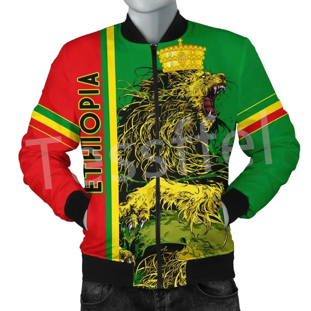 Tessffel Africa Native Tribe Art Ethiopia King County Flag Lion 3DPrint Men/Women Winter Coat Casual Windbreaker Bomber Jacket 2