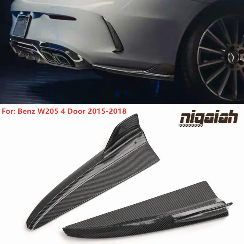 Pair Rear Bumper Side Splitter Apron for Mercedes Benz W205 Sports 4 Door Sedan C180 C200 C63 2015-2018 Rear Winglets Flaps Trim