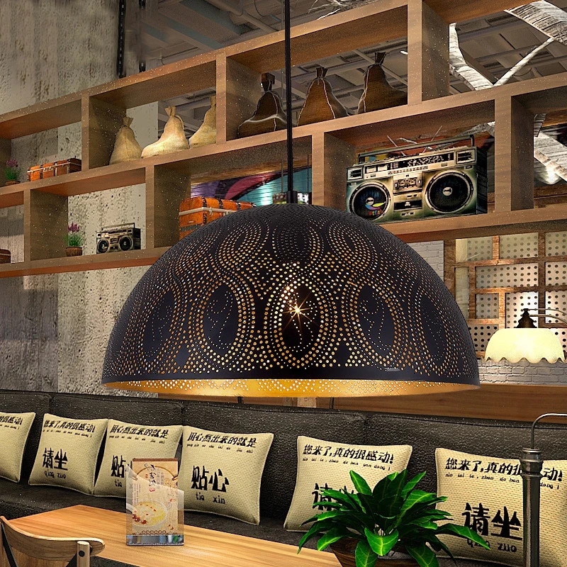 Retro industrial wind chandelier restaurant entrance bar American handmade hollow iron chandelier designer personality lamps