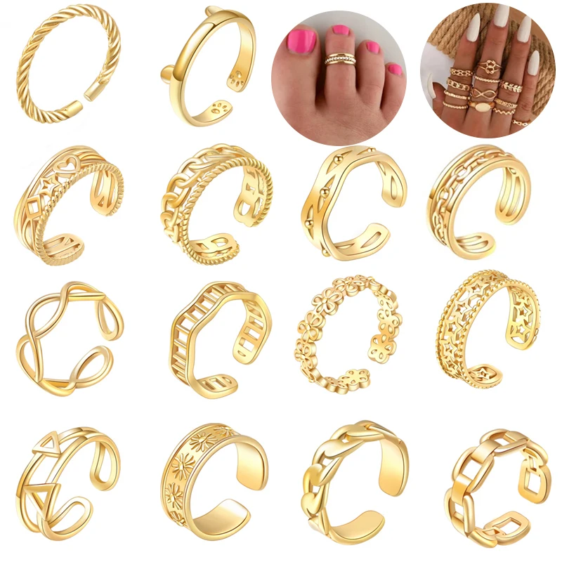 Anillos ajustables para el dedo del pie para mujer y niña, juego de joyas hipoalergénicas para la playa, adecuado para los dedos, 14 unidades