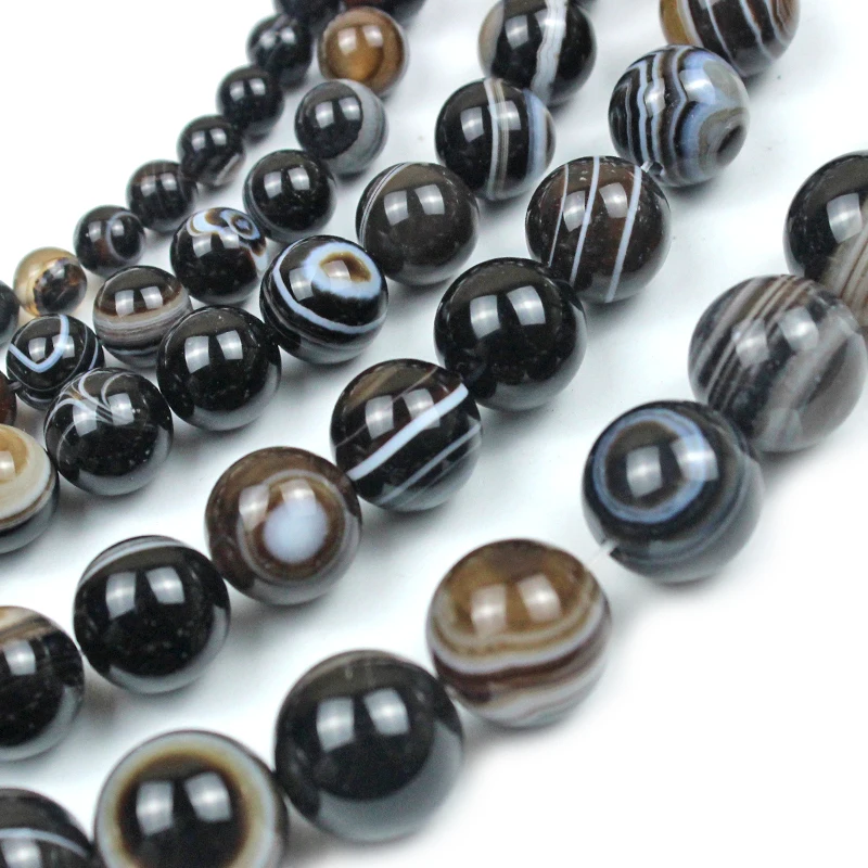 Natural Black White Stripe Agates Stone Round Loose Beads 4 6 8 10 12MM Pick Size For Jewelry Making DIY Bracelet Necklace