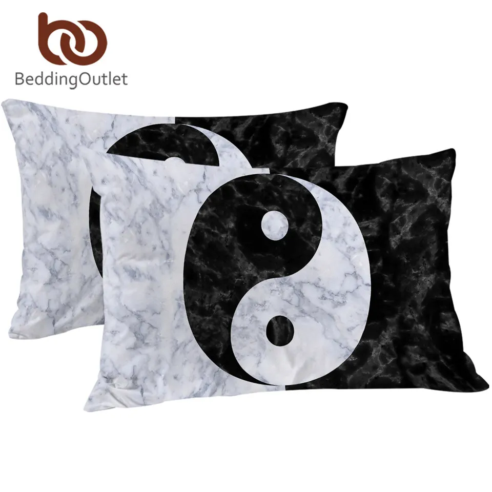 BeddingOutlet Tai Chi Pillowcase Yin ang Yang Sleeping Pillow Case 3D Printed Black White Bedding Cozy Marble Pillowcase Cover