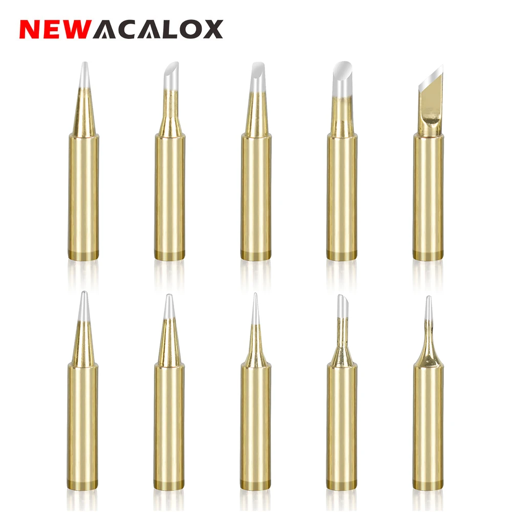 NEWACALOX 10pcs/lot Yellow-Gold Lead-free Welding Tips 900M-T Soldering Iron Tip for 878D Rework Soldering Station BGA Tool Kits