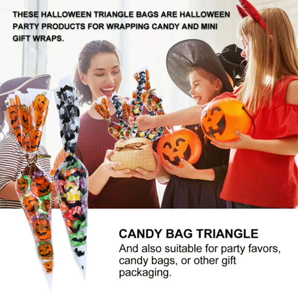 

100pcs A Pack Halloween And Christmas Candy Triangle Bag Ice Cream Cone Packaging Boutique Gift Bag