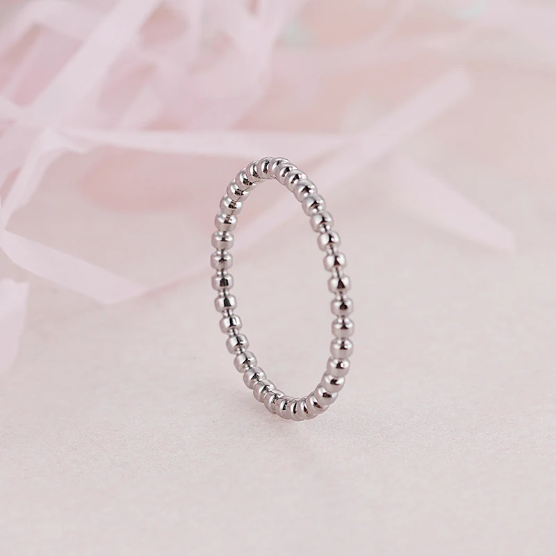 Girls 2mm Width Small Wave Design Ring Rose Gold Silver Color Stainless Steel Beads Ring for Women