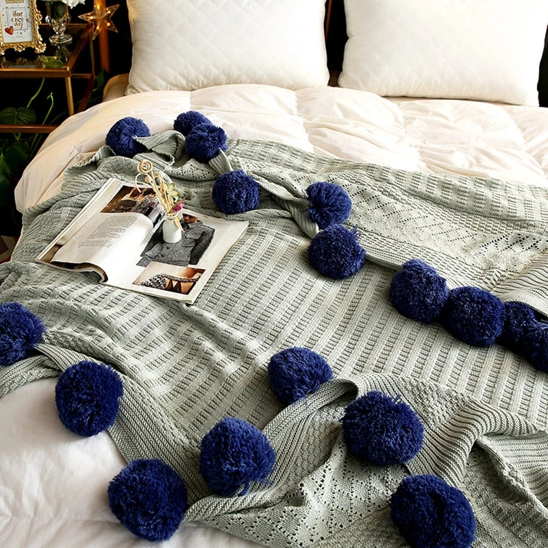 Balls Blanket Knitted Pompons Bedspread Soft Cobertor Macaron Color Fresh Woven Throw Nordic Style Sofa Bedding Decorating