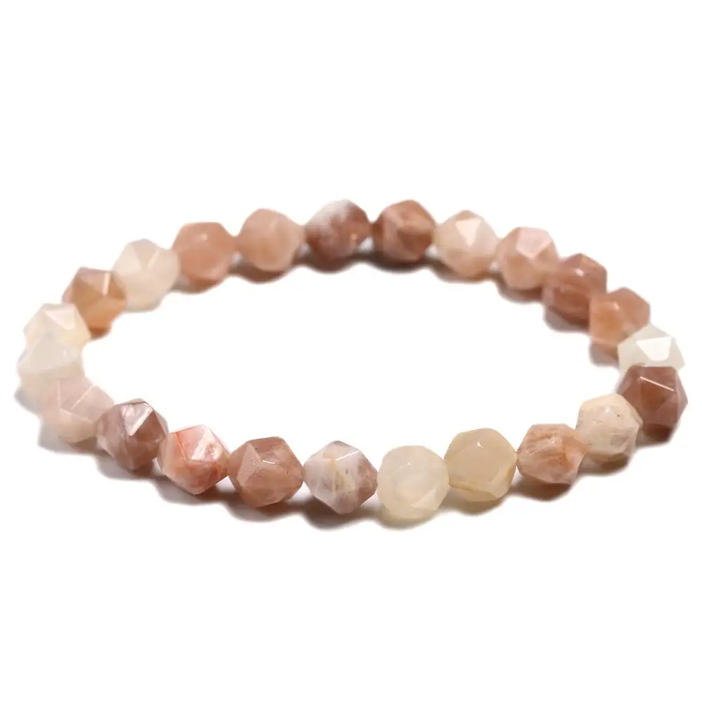 

Natural Gemstone Cut Surface Couple Sunstone Beads Bracelets For Women Jewelry Gift Healing Energy Jewelry