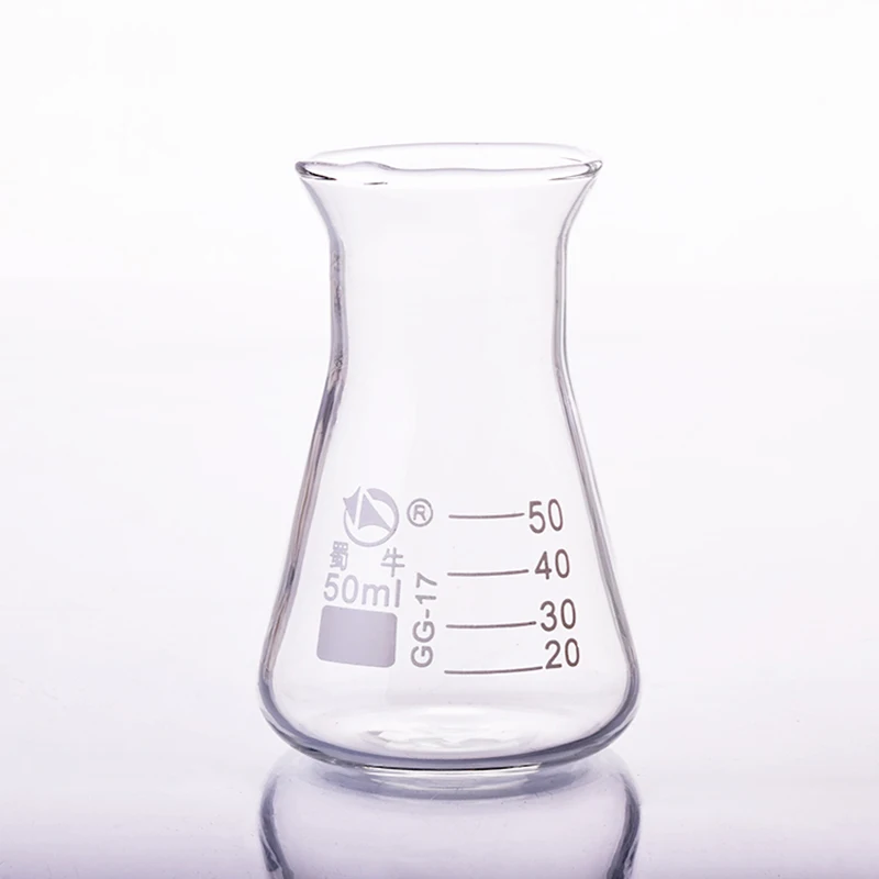 

4pcs Conical flask,Wide spout with graduations,Capacity 50ml,Erlenmeyer flask with normal neck.