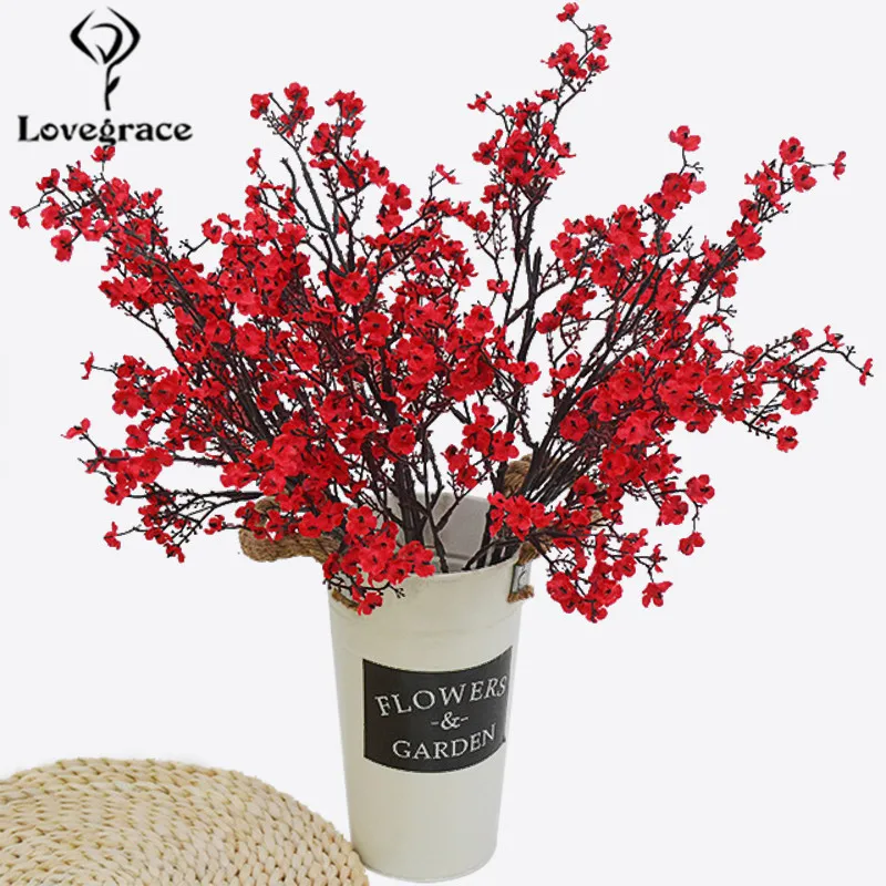 Lovegrace  Artificial Flower Cherry Branch Party Holiday Decoration Artificial 50CM Cherry Blossom Bridal Bouquet Home Decoratio