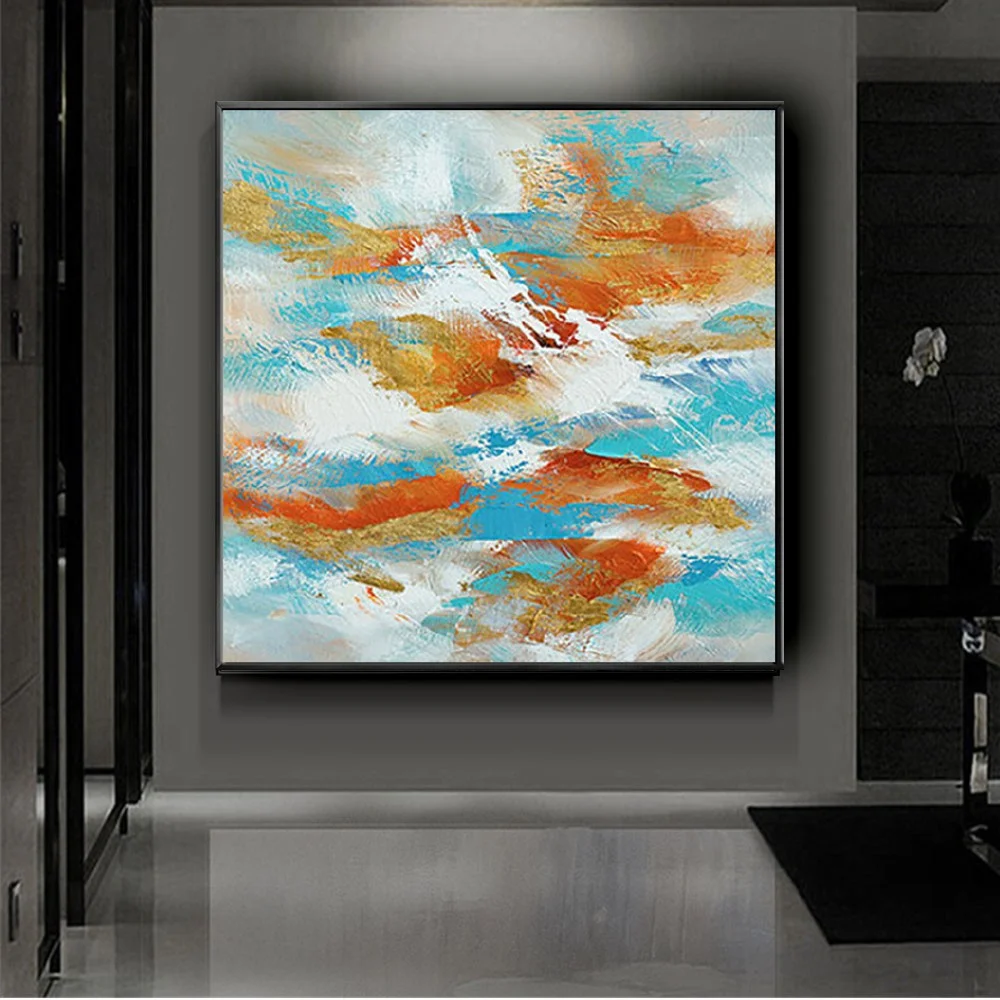 Hand-painted Oil Paintings Orange Outline Drawing Canvas Paint Abstract Fish Wall Painting Home Restaurant Corridor Decoration