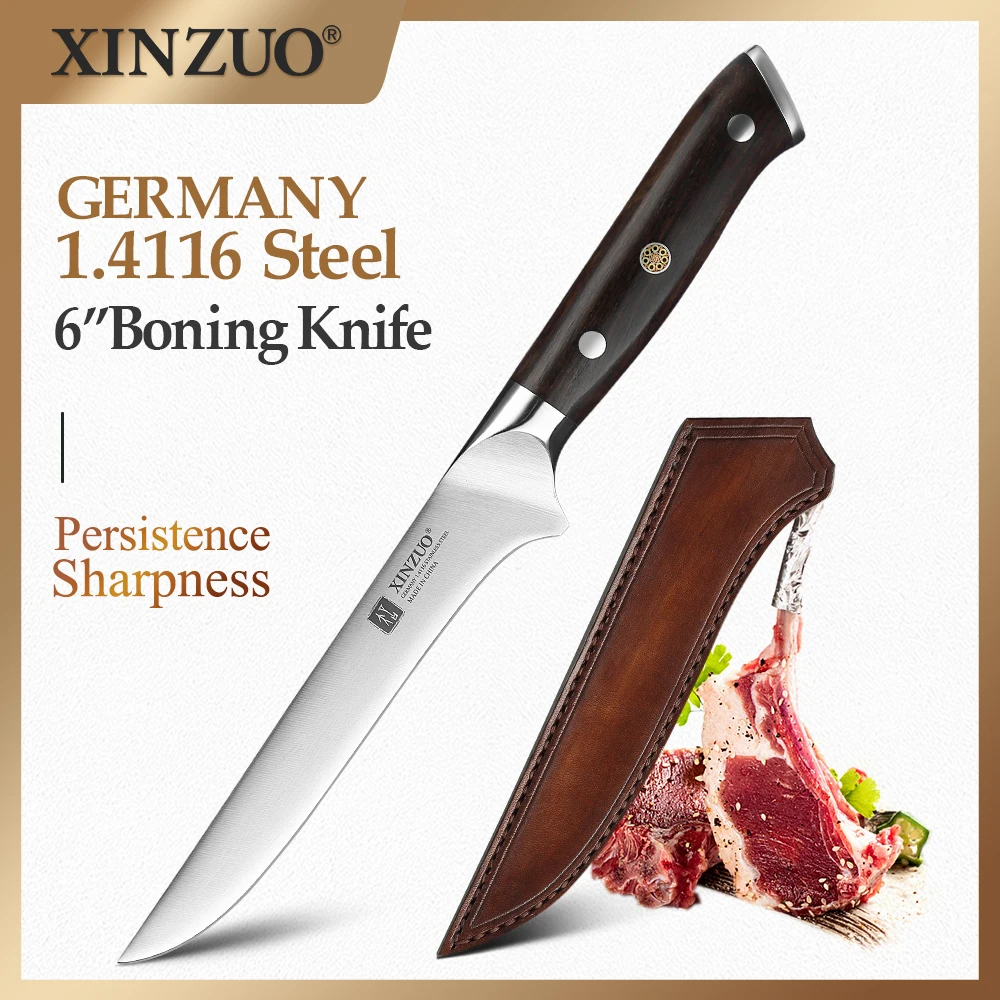 

XINZUO 6'' Boning Knife Flexible Stainless Steel Kitchen Knife German 1.4116 Steel Bone Meat Fruit Vegetables Fish Ebony Handle