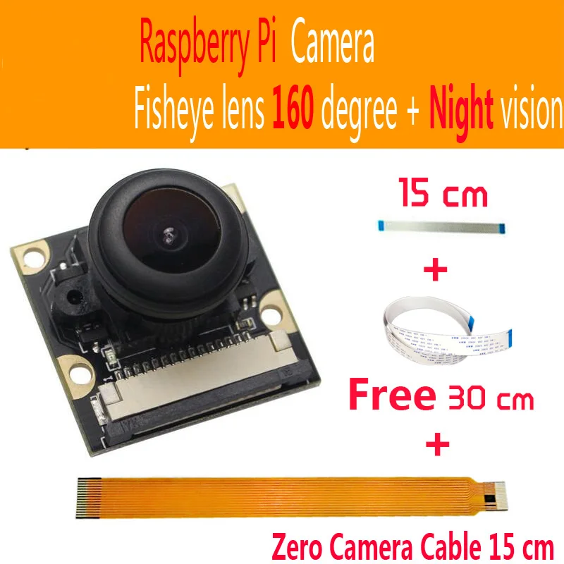 Raspberry Pi Camera Module 5MP Wide Angle fisheye 160 +Night Vision Surveillance Lenses 1080p for Raspberry pi zero 3B+ 4B pi0 W