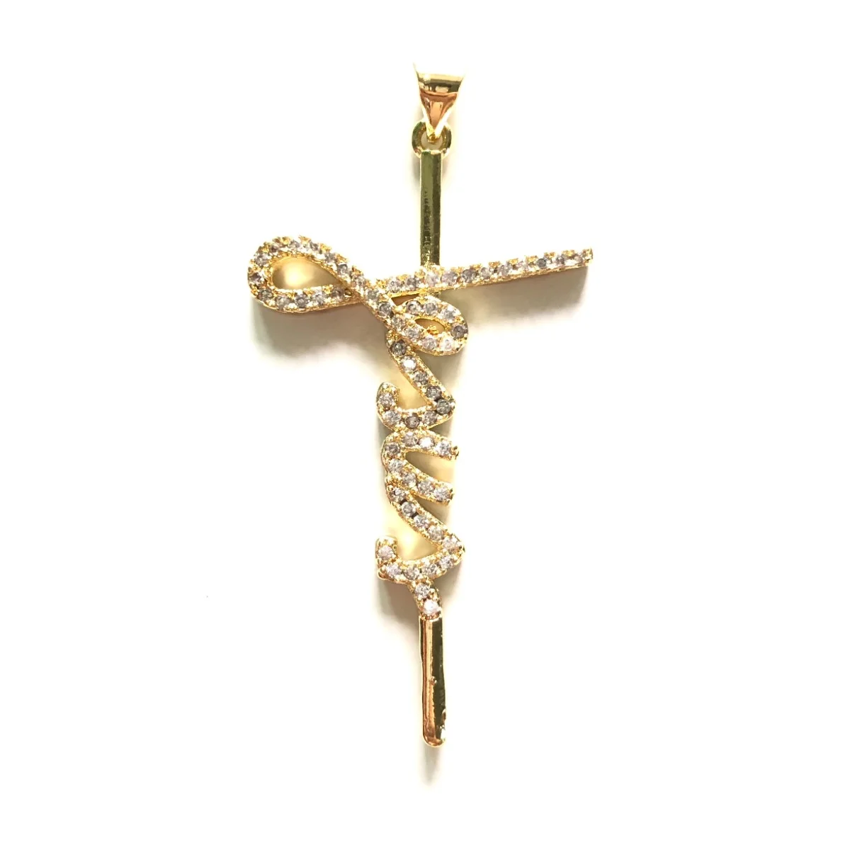 

5pcs Jesus Cross Pendants for Women Bracelet Necklace Making Religious Word Charms Bling Clear Stone Jewelry Accessory Wholesale