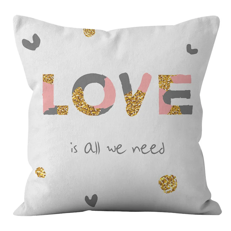 Valentine's Day Love Gift Sofa Hugging Pillowcase Wedding Letter Home Decor Pillowcase Short Plush Pillowcase Size 45X45CM