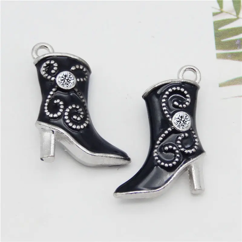 Julie Wang 2/7PCS Enamel High Heels Charms Alloy Small Shoes Boots Mixed Colors Pendant Bracelet Jewelry Making Accessory