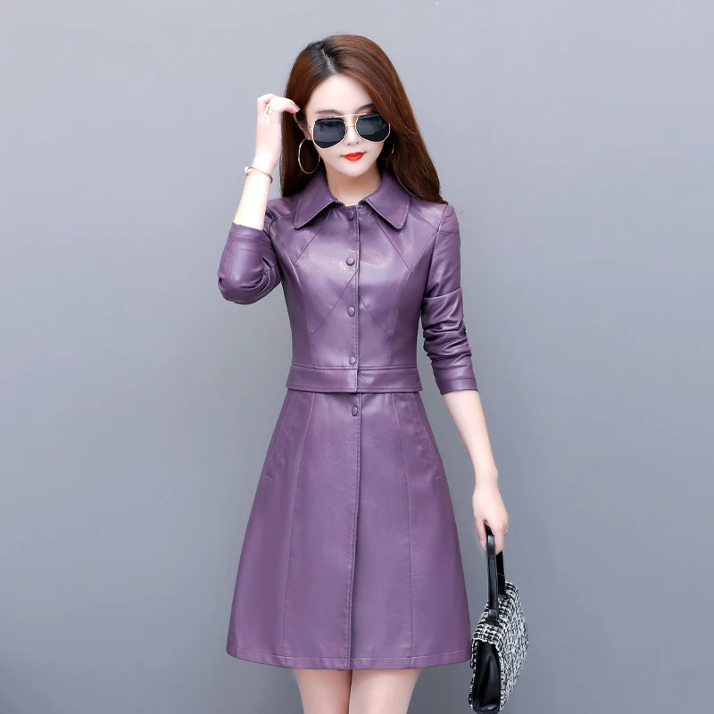 Spring New Women's Leather Jacket Female Mid-length Fashion Long And Short Two-wear Coat Korean Slim Ladies Sheepskin Jackets