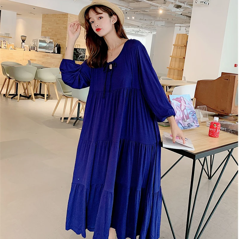 New Ladys Modal Tiered skirt Nightgown Nightie Long Maternity Dress Home Dress Sleepwear Fat MM Night Shirt Loose Nightwear