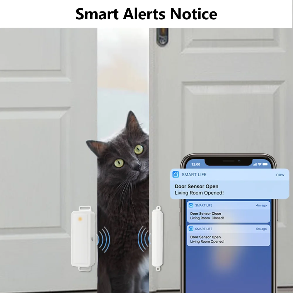 LoraTap Tuya Door and Window Sensor Smart Life App Notification Alert Open/Close Detectors Voice Control via Alexa Google Home