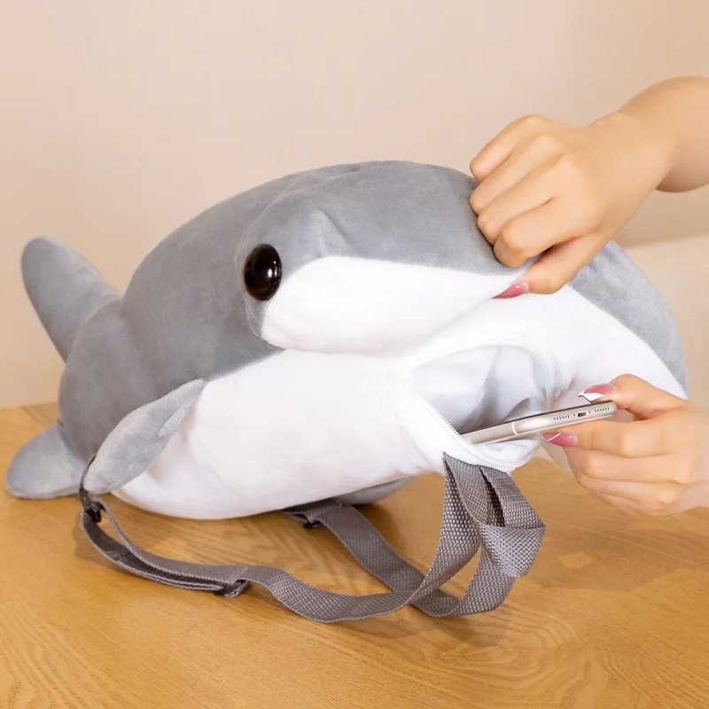 55cm lindo tiburón martillo mochilas de juguetes de peluche de tiburón de peluche juguetes de peluche suave estudiante mochila para los niños regalo