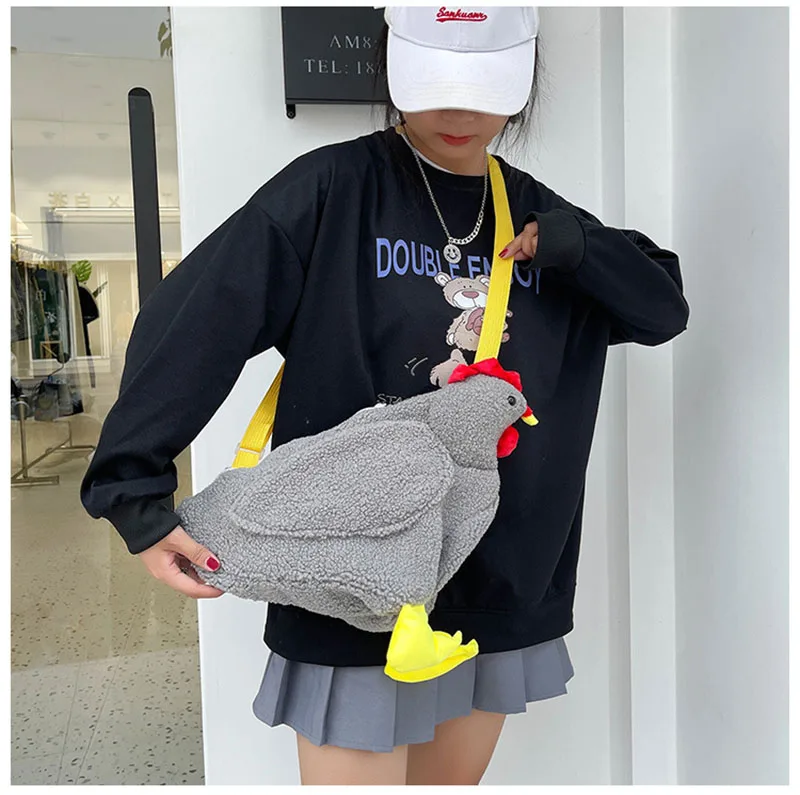 Cartoon Huhn Mädchen Beutel der Frauen Plüsch Schulter Tasche Nette Cock Zipper Schulter Tasche Mit Verstellbaren Riemen Streetwear Casusal Tragen