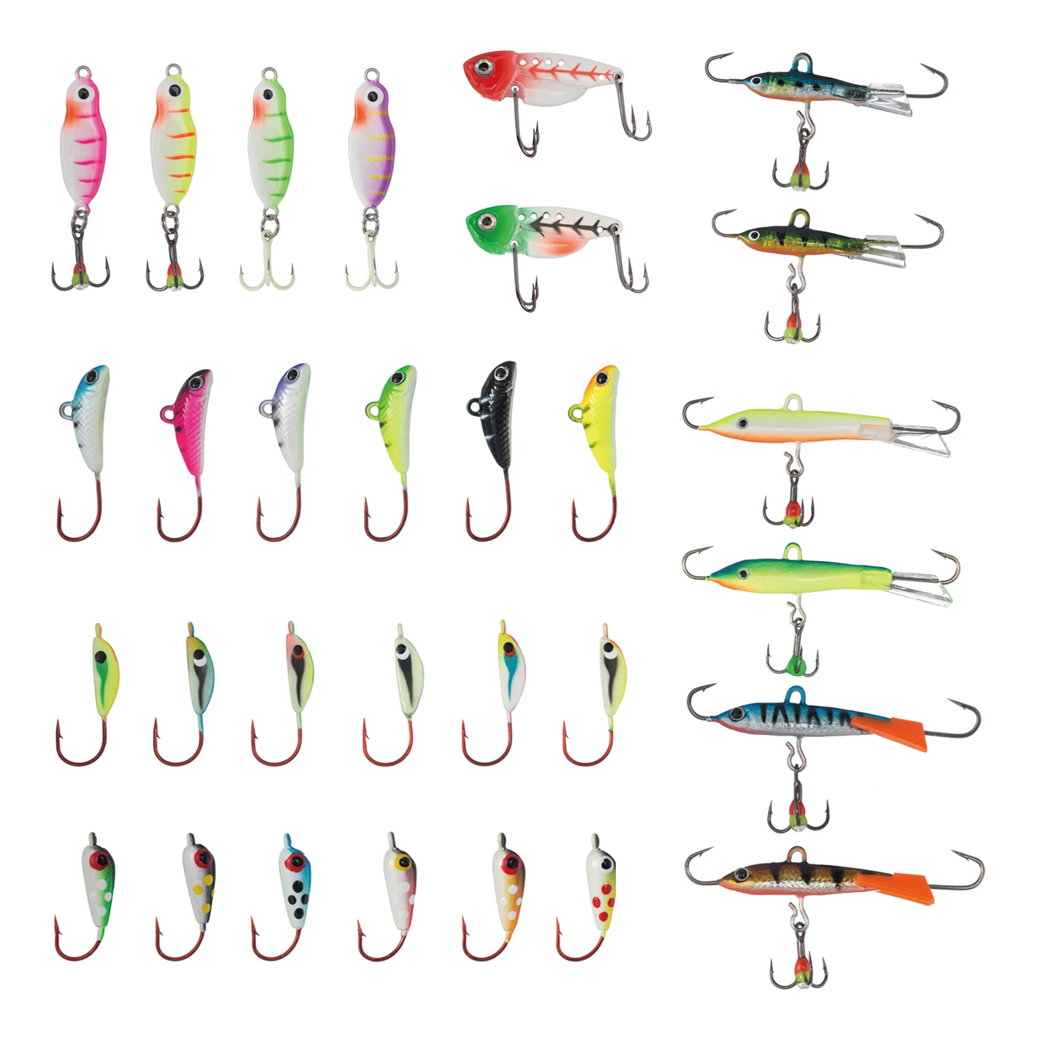 

Bassdash Ice Fishing Lure Kit Glowing Paint Jigs for Winter Ice Jigging Perch Walleye Pike, 30pcs