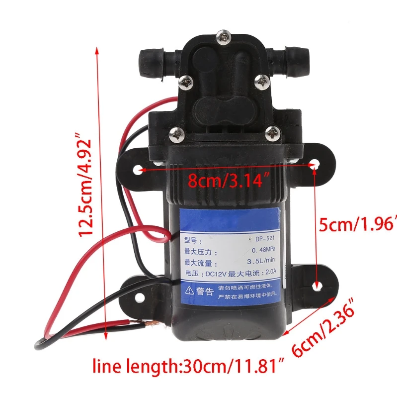 

2024 New DC 12V 3.5L/Min 0.48MPa 70 PSI Diaphragm High Pressure Self Priming Water Pump