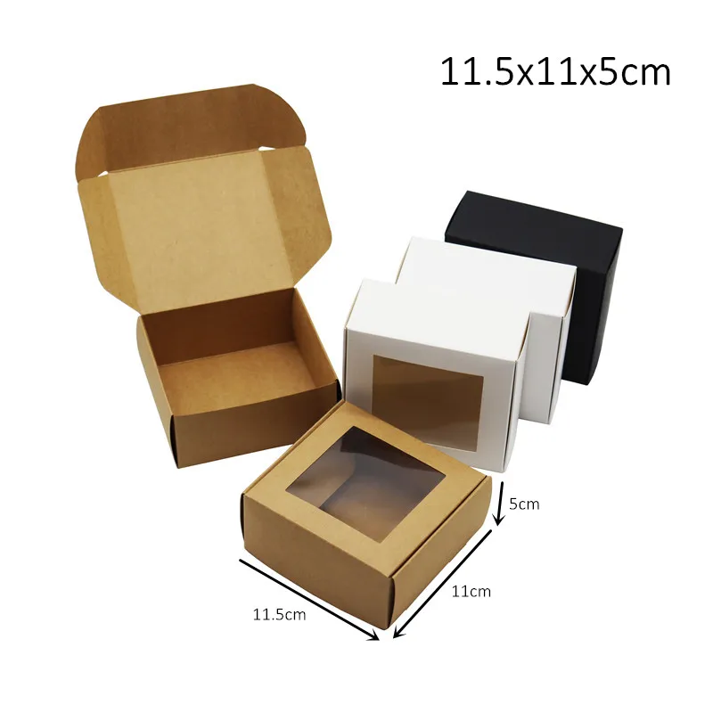 11.5x11x5cm Vintage Soap Paper Box Kraft paper Gift Box Package With Clear PVC Window Birthdays Toy Display Package Boxes