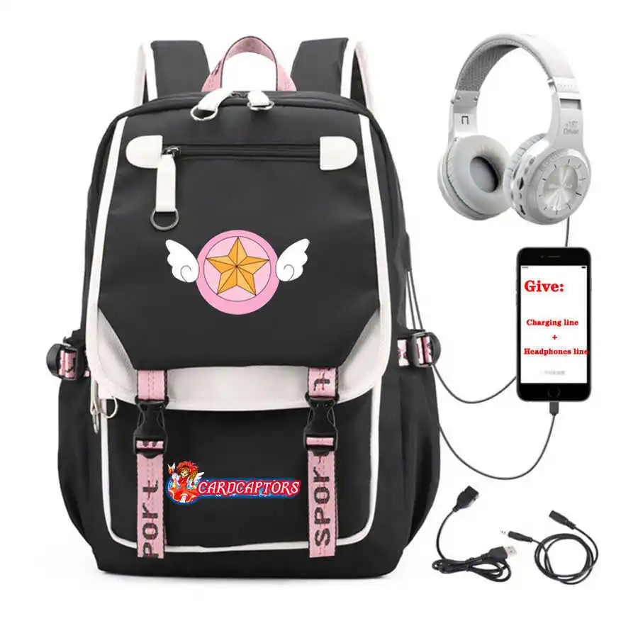 USB Charging teenagers Laptop packsack anime Cardcaptor Sakura backpack Women men Travel Backpack student School book Bag