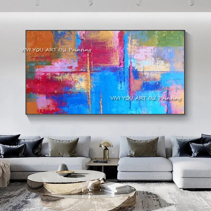 The Sales Blue Red Green Yellow Large Wall Art Canvas Handpainted Cuadro Modern Abstract Painting Wall Pictures for Living Room