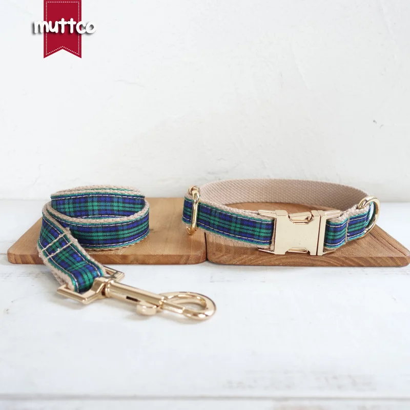 MUTTCO retailing unique handmade collar for dog THE FOREST PLAID cotton dog collar leash set 5 sizes UDC014J