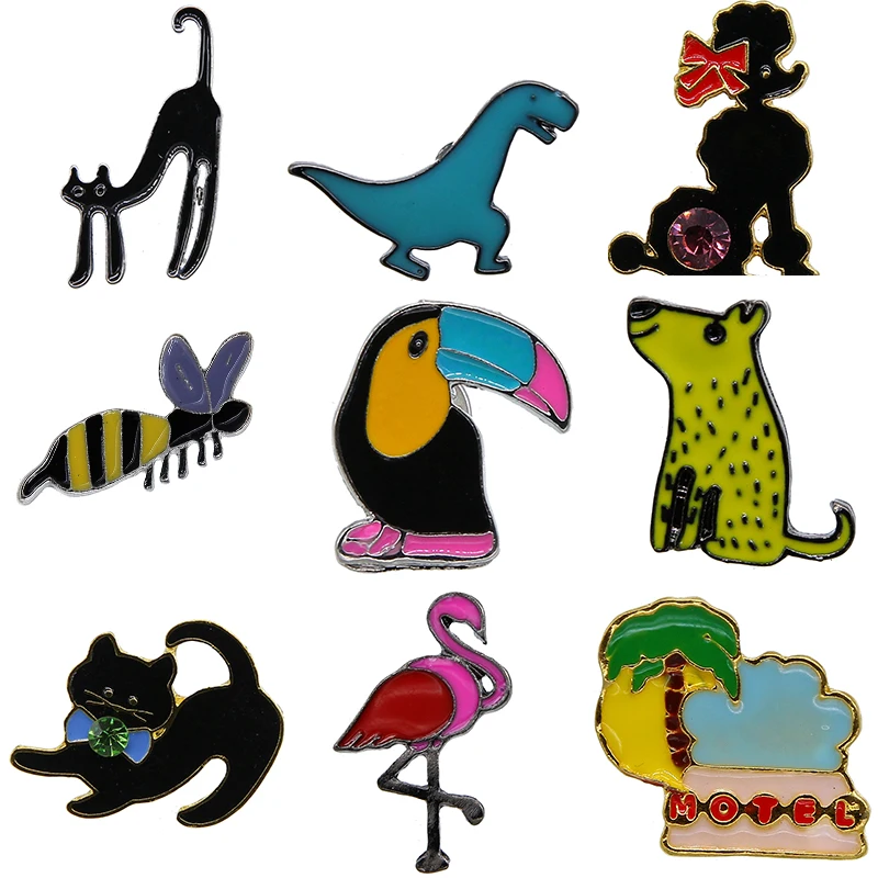 Cute variety animal set cat dinosaur flamingo puppy bee mouse enamel pin badge cartoon jewelry factory custom wholesale