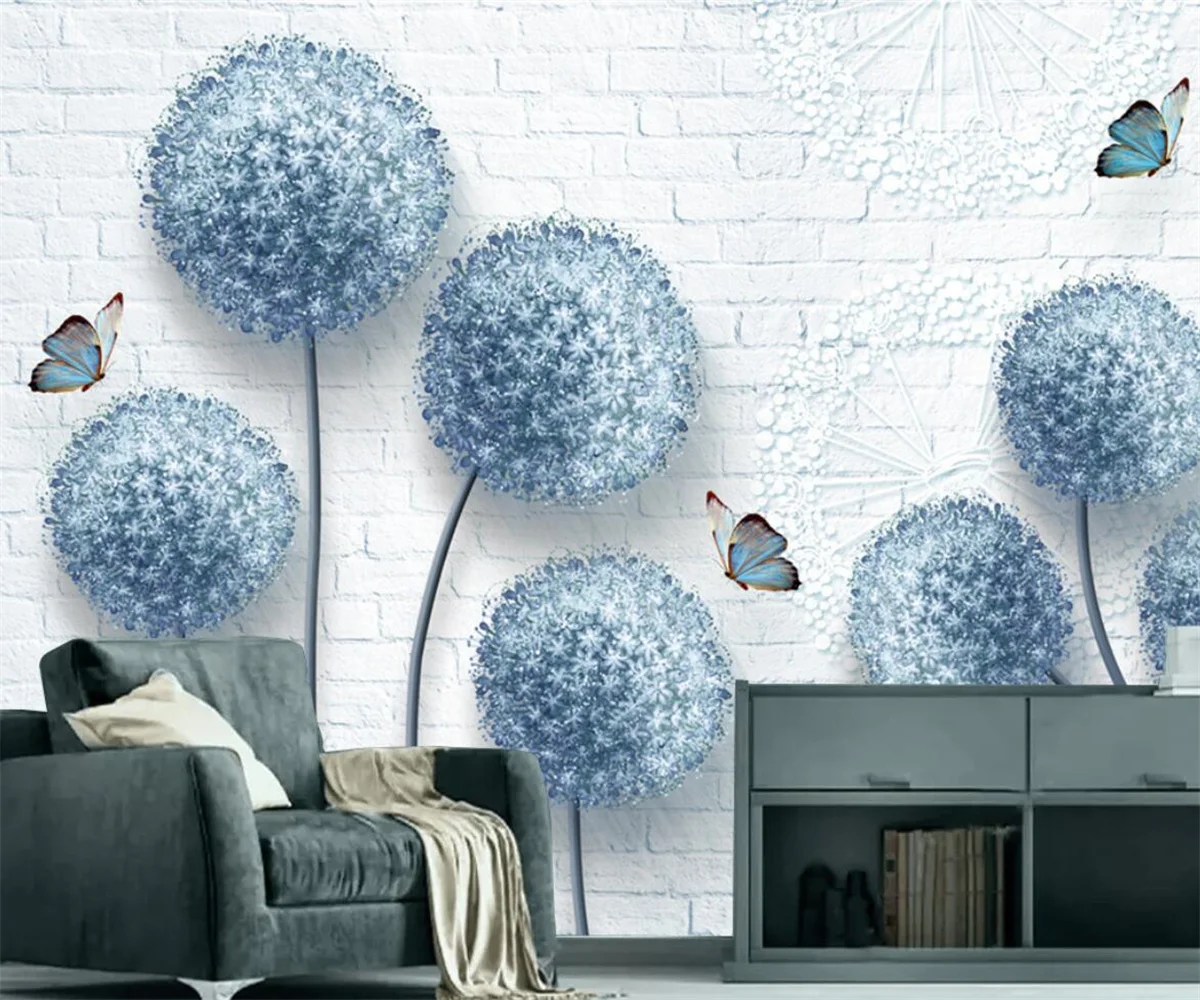 

Custom wallpaper Modern minimalist fresh dandelion butterfly Nordic TV background wall 3d wallpaper papel de parede