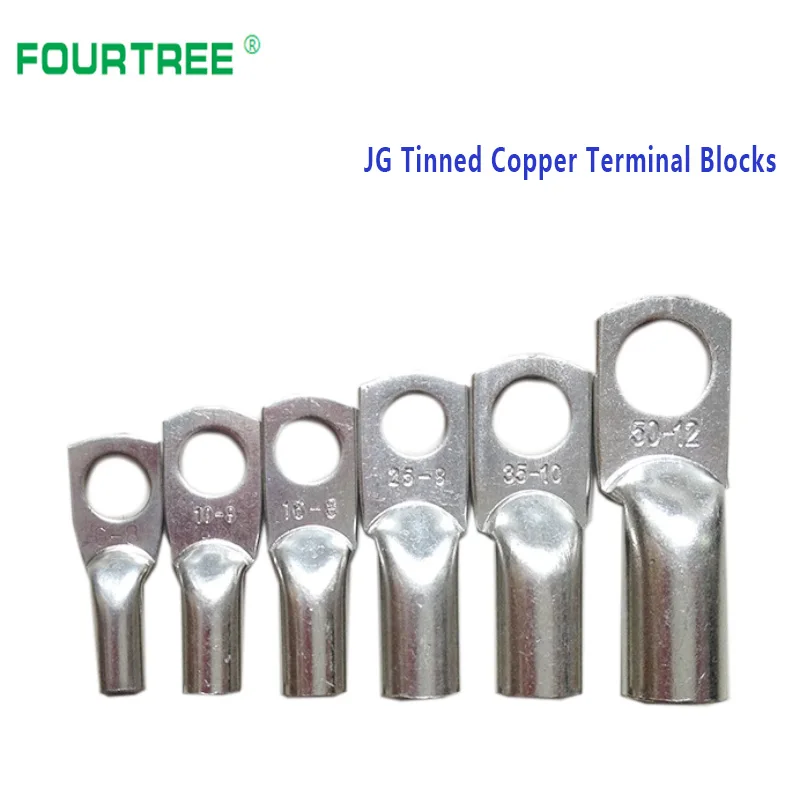 10/20pcs JG10/16/25/35 Tinned Copper Terminal Block Shipping Used Cable Lug 10 /16/25/35mm2 Bolt Hole Connecting Battery Splice