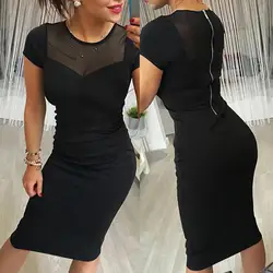 Sexy Black friday Lowest Price Sexy Women Short Sleeve Mesh Stitching See Through Bodycon Knee-length Xmas Dress Gift Female