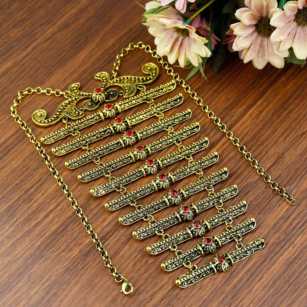 Sunspicems Retro Gold Silver Color Caucasus Women Breastplate Chest Chain Ethnic Bridal Jewelry Wedding Dress Accessories