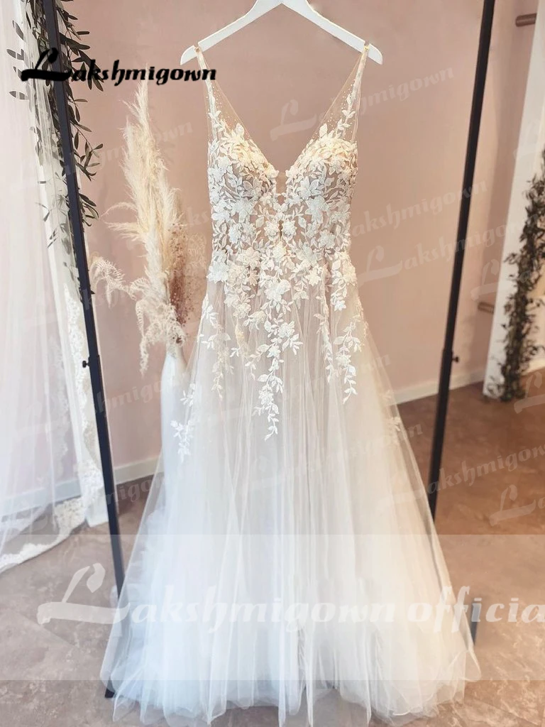 Roycebridal-Robe de Mariée en Tulle, Ligne A, Style Boho, Dos Ouvert, Corsage en Dentelle