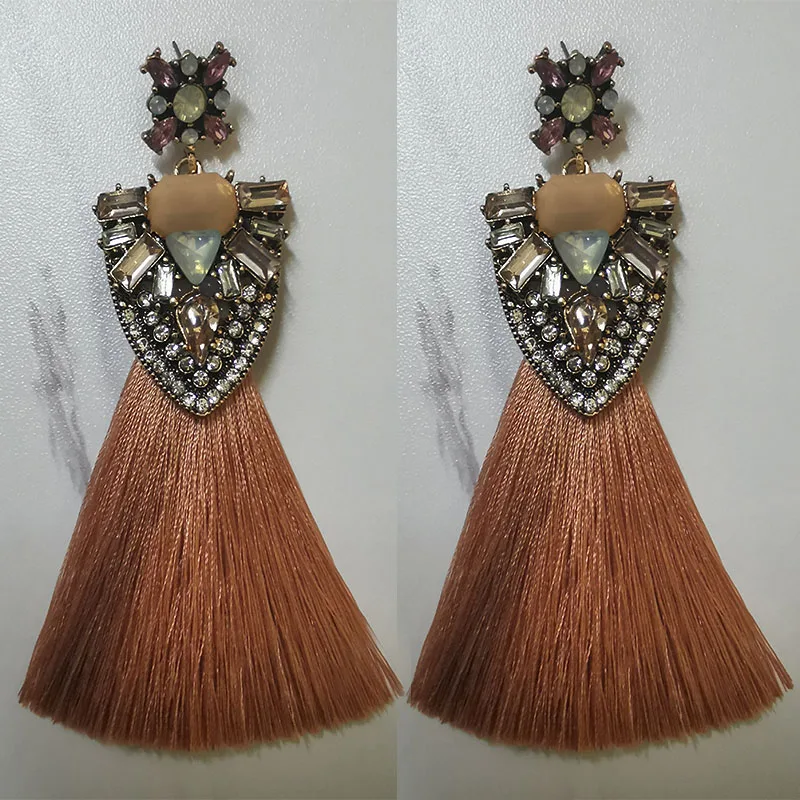 Bohemian Pink Long Tassel Earrings Vintage crystal Flower Drop Dangle Earrings For Women Wholesale Wedding christmas Jewelry