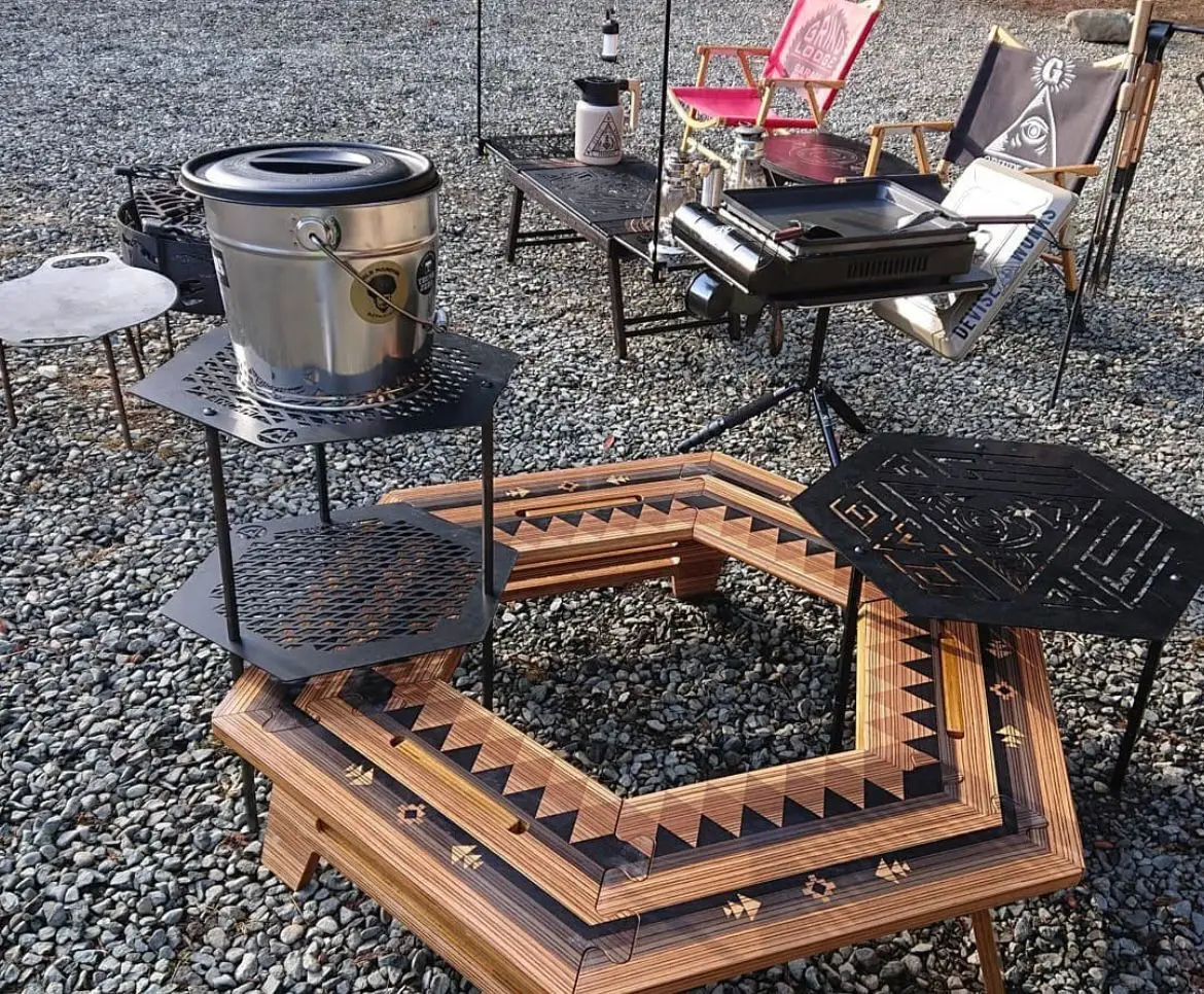 ZEROCRAFT Hexagonal Offering ARTH Pattern With Japanese Iron Style Outdoor Camping Table