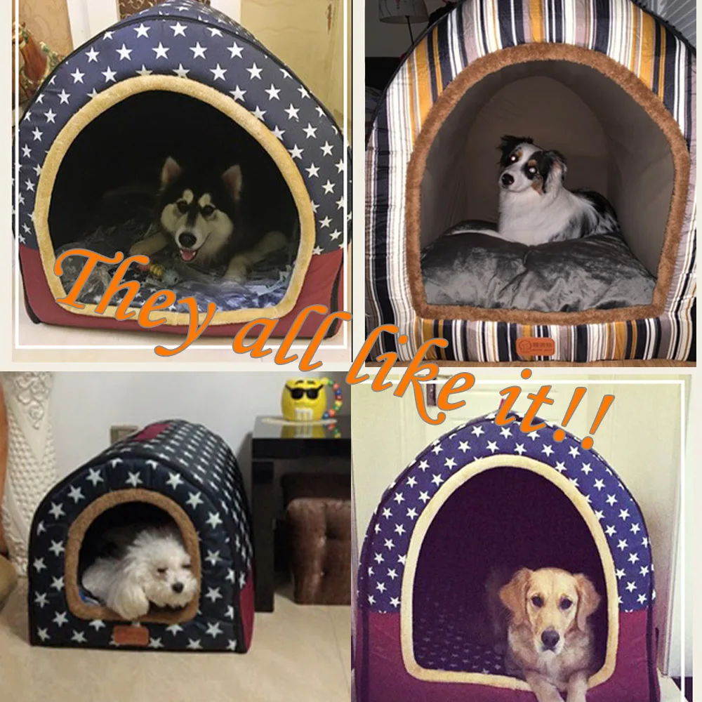 (S-L) Medium Dog Kennel Indoor Soft Comfortable Puppy House Removable Small Dog Bed Cave Winter Warm Pet Sleeping Mat Portable