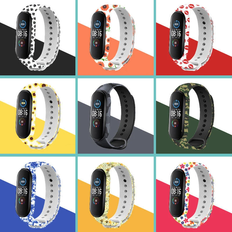 for Xiaomi Mi Band 3 4 5 Strap Silicone printing multicolor flowers Sports strap accessories for xiaomi mi band 5 6 bracelet